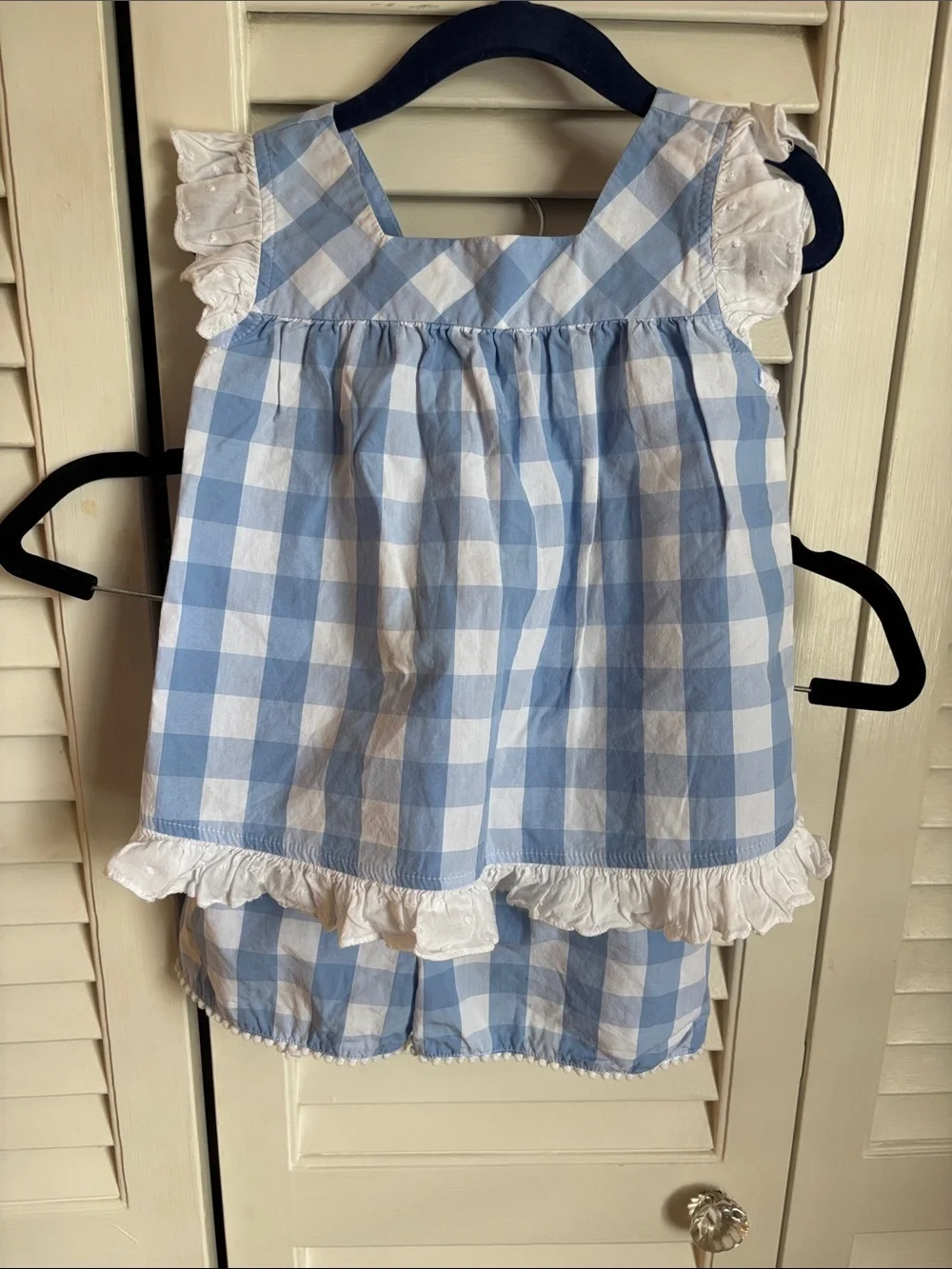 bella bliss Blue and White Gingham Ruffle Tank Set